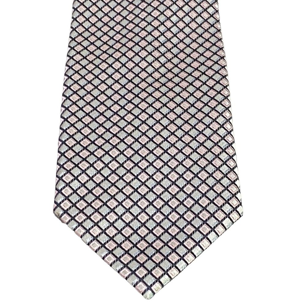 Peacock Men’s 100% Silk Neck Tie  Gray And Pink Length 58.5x 3”